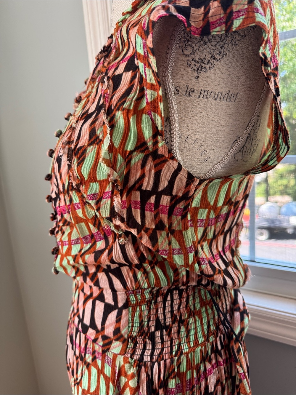 Free People Sahara Jumpsuit bold geometric print fly away pants ruffled EUC Smal - Picture 7 of 12